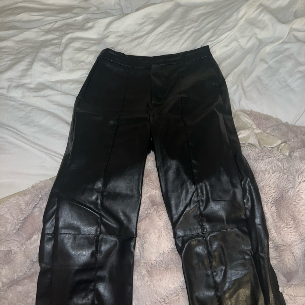 Misguided Split Hem Leather Pants - image 1
